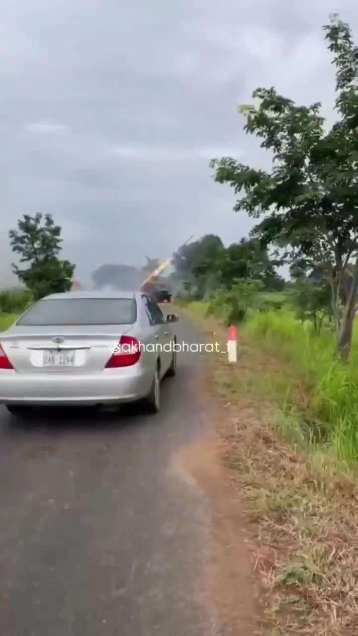 Footage showing a BM-21 Grad Multiple-Launch Rocket System (MLRS) with the Royal Cambodian Army firing this morning against position of the Thai Army on the border between Cambodia and Thailand